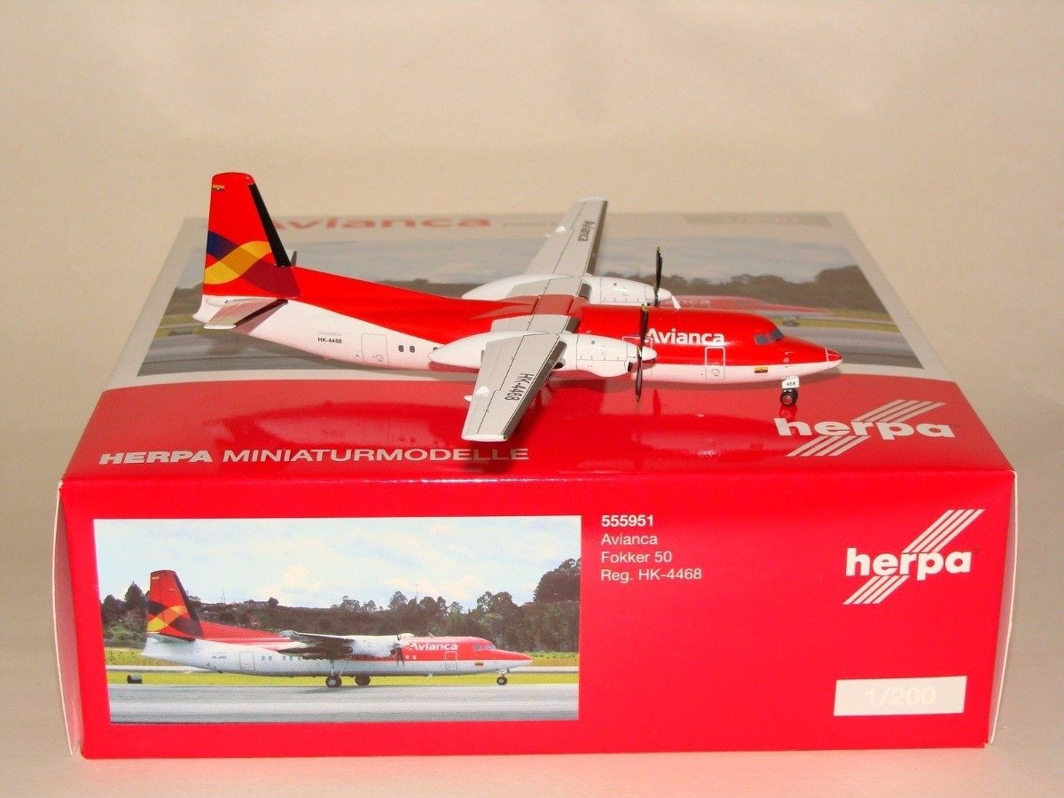 MODELO ESCALA 1/400 AVIANCA FOKKER F50 DE HERPA GERMANY , LIMITED EDITION