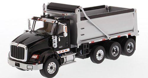 MODELO ESCALA 1/50 VOLQUETA International HX620 Dump Truck in Black with Silver Grey Bed