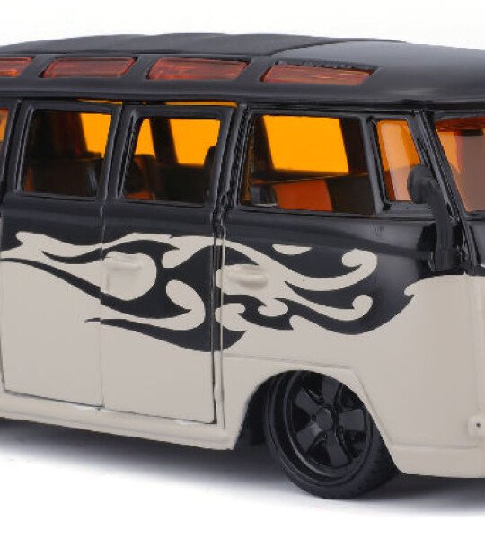 MODELO ESCALA 1/24 Harley-Davidson - Volkswagen Samba Van in Black and Grey with Harley-Davidson Graphics