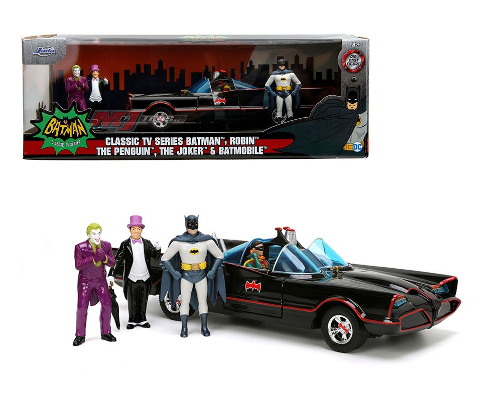 MODELO ESCALA 1:24 1966 Classic TV Series Batmobile With Batman, Robin, Penguin, & Joker Figures – Hollywood Rides