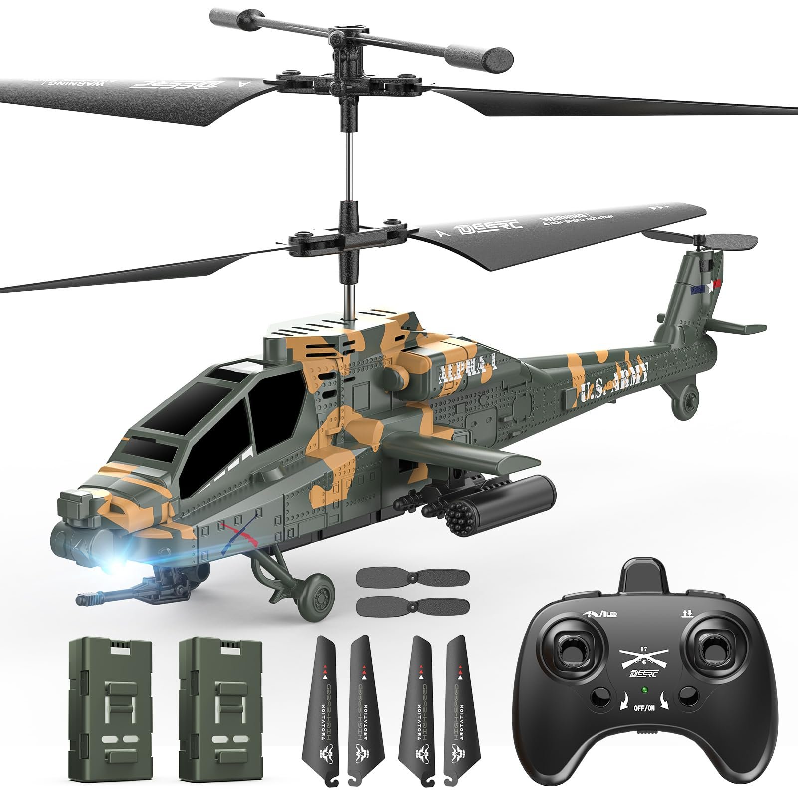 DEERC SQN040 Apache, remote control helicopter, camouflage paint - HELICOPTERIO RADIO CONTROL