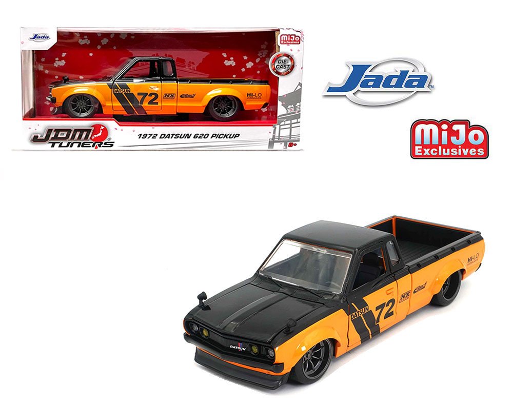 MODELO Jada 1:24 1972 Datsun 620 Pickup #72 Custom Orange – JDM Tuners – MiJo Exclusives Limited Edition