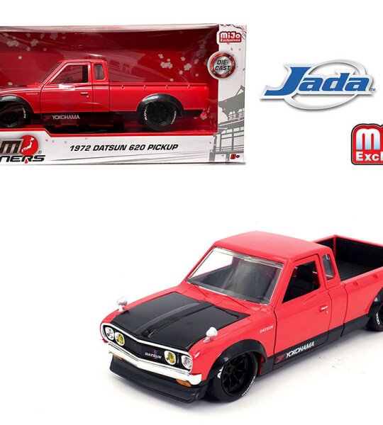 MODELO Jada 1:24 1972 Datsun 620 Pickup Custom RED – JDM Tuners – MiJo Exclusives Limited Edition