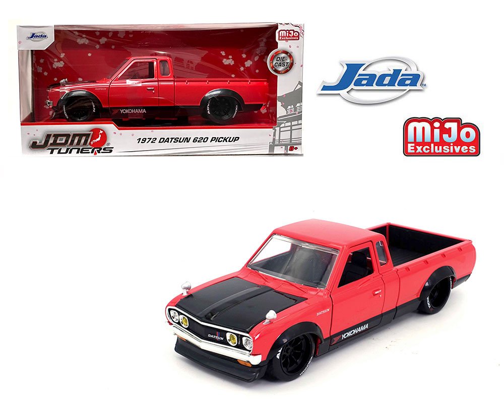 MODELO Jada 1:24 1972 Datsun 620 Pickup Custom RED – JDM Tuners – MiJo Exclusives Limited Edition