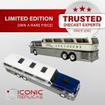 GM Scenicruiser Coach: Greyhound Bus Lines - 50th Anniversary Gold Stripe Livery 1:43 ABS Plastic Bus Model by Iconic Replicas