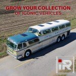 GM Scenicruiser Coach: Greyhound Bus Lines - 50th Anniversary Gold Stripe Livery 1:43 ABS Plastic Bus Model by Iconic Replicas