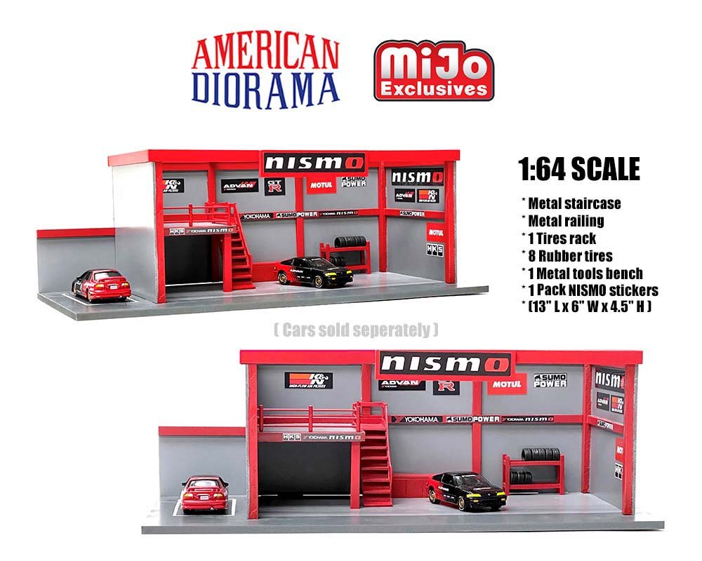 MODELO ESCALA 1:64 Garage Diorama with Advan Yokohama Stickers Included