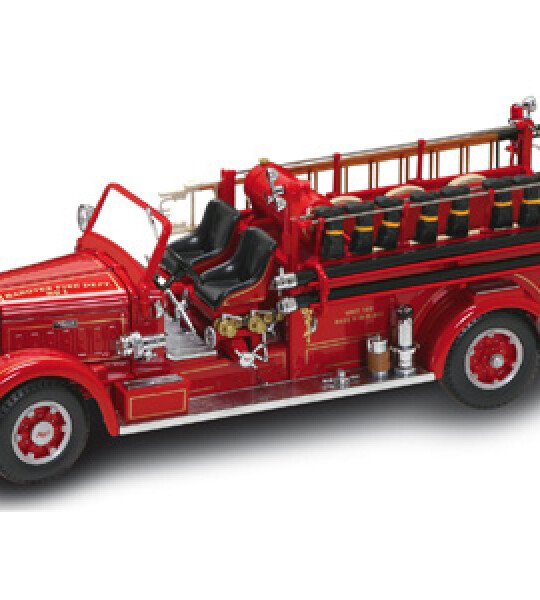 MODELO ESCALA 1/24 1935 Mack Type 75BX Fire Engine Truck Red with Accessories Diecast Model - CAMION BOMBERO
