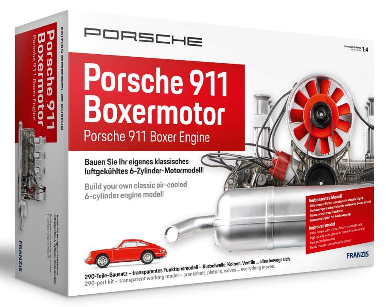 MOTOR ESCALA 1/4 Visible Working Porsche 911 Boxer Flat-Six Engine w/Sound Franzis - CON MOVIMIENTO Y SONIDO