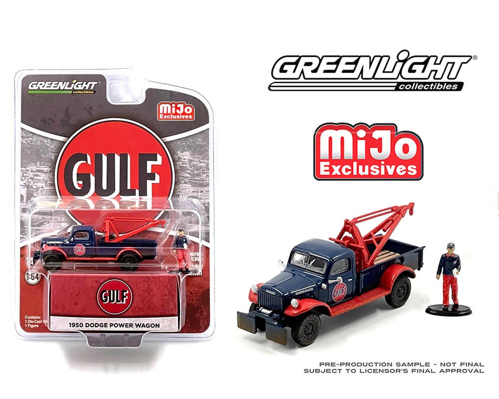 Greenlight 1:64 1950 Dodge Power Wagon Tow Truck Gulf Oil Weathered with Mechanic Figure – PICKUP PRECIOS ESPECIALES