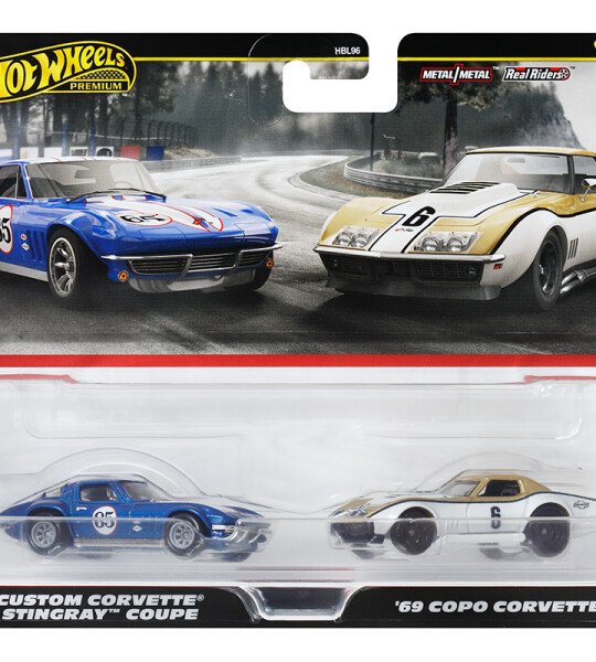 Hot Wheels 1:64 Car Culture Premium 2-Car Set Custom Corvette Stingray Coupe & 69 COPO Corvette
