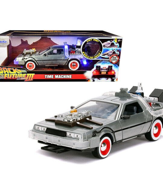 MODELO ESCALA 1:24 DELOREAN Hollywood Rides Back To The Future Time Machine Part III Silver (delorean regreso al futuro)