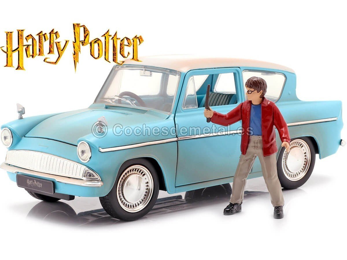 MODELO ESCALA 1:24 - Hollywood Rides - Harry Potter Ford 1959 Anglia W/ Harry Potter Blue
