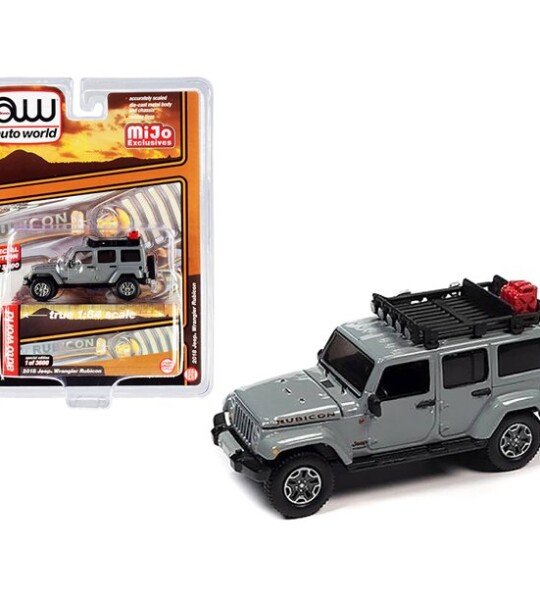 MODELO ESCALA 1:64 2018 Gray Jeep Wrangler Rubicon w/ Roof Rack Model Car