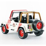 MODELO ESCALA 1/24 1992 Jeep Wrangler #12 White and Red "Jurassic World" Movie (2015) "Hollywood Rides" Series (MUNDO JURASICO)