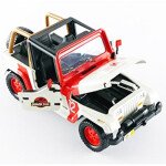 MODELO ESCALA 1/24 1992 Jeep Wrangler #12 White and Red "Jurassic World" Movie (2015) "Hollywood Rides" Series (MUNDO JURASICO)