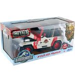 MODELO ESCALA 1/24 1992 Jeep Wrangler #12 White and Red "Jurassic World" Movie (2015) "Hollywood Rides" Series (MUNDO JURASICO)