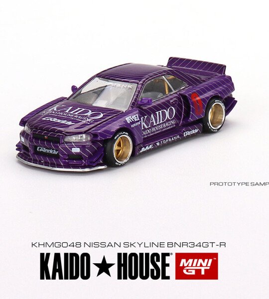 MODELO 1/64 Kaido House x Mini GT  Nissan Skyline GT-R (R34) Kaido Works V1 (Purple) Limited Edition