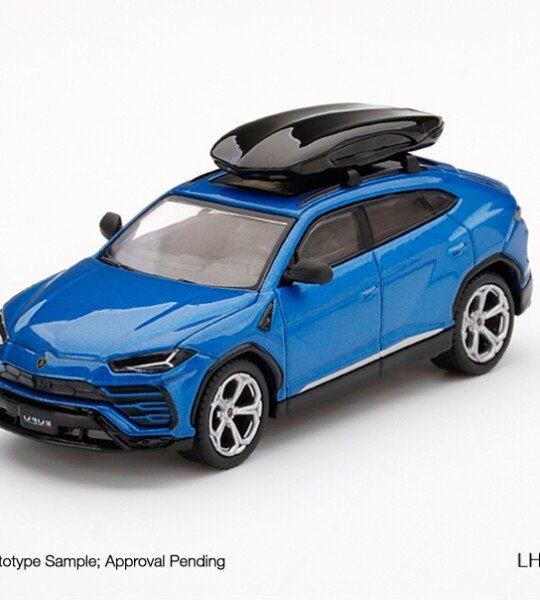MODELO ESCALA 1:64 MiJo Exclusives Lamborghini Urus Blu Eleos w/ Roof Box LHD