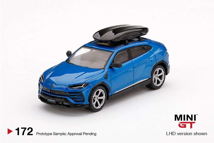 MODELO ESCALA 1:64 MiJo Exclusives Lamborghini Urus Blu Eleos w/ Roof Box LHD