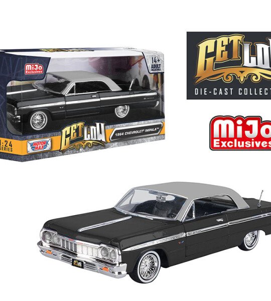 MODELO ESCALA 1:24 1964 Chevrolet Impala SS Hard Top Lowrider Black With Silver Top – Get Low – MiJo Exclusives