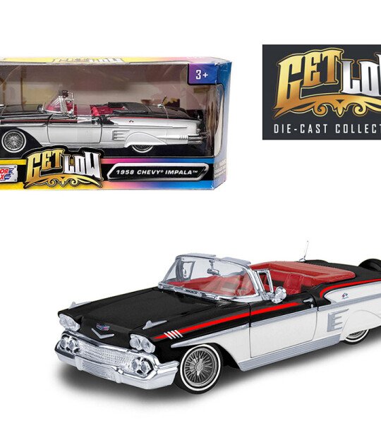 MODELO ESCALA 1:24 1958 Chevrolet Impala Convertible Lowrider (Black and White Two-tone) – Get Low