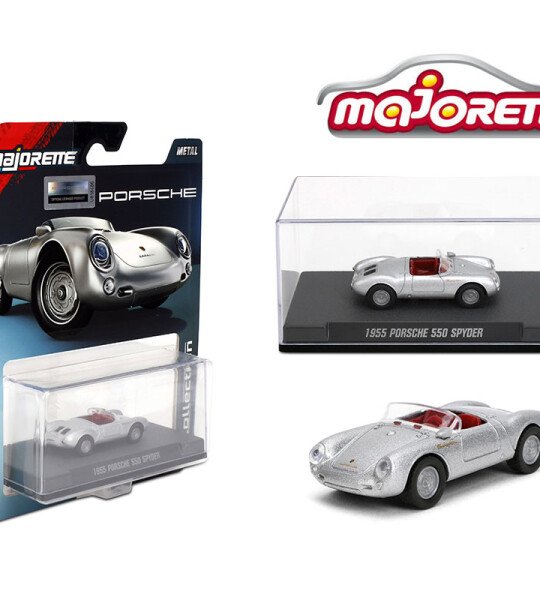 Majorette 1:64 Collector Series Wave 2 2025 – 1955 Porsche 550 Spyder – Silver Solid Pack