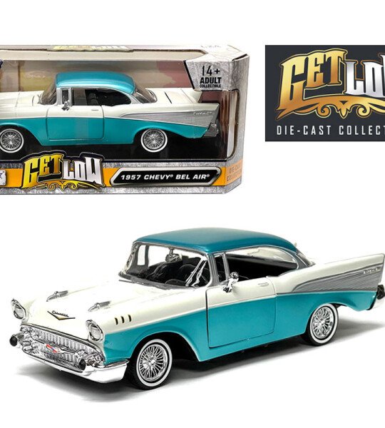 MODELO Motormax 1:24 1957 Chevrolet Bel Air Lowrider Two Tone Turquoise – Get Low