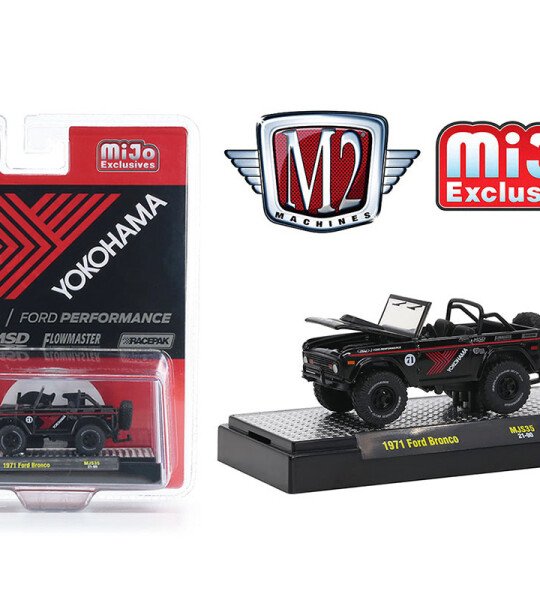 MODELO ESCALA 1/64 Auto Truck Mijo Exclusive 1971 Ford Bronco Off Road 4×4 Yokohama Racing