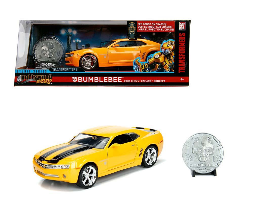 MODELO ESCALA Jada 1:24 W/B Hollywood Rides Transformers Bumblebee 2006 Chevrolet Camaro Concept with Collectible Coin