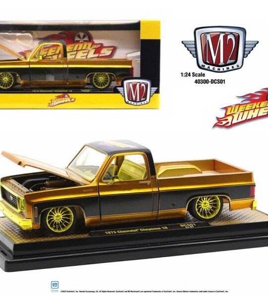 MODELO ESCALA M2 Machines 1:24 1973 Chevrolet Cheyenne 10 (Gold) – Weekend of Wheels Exclusive