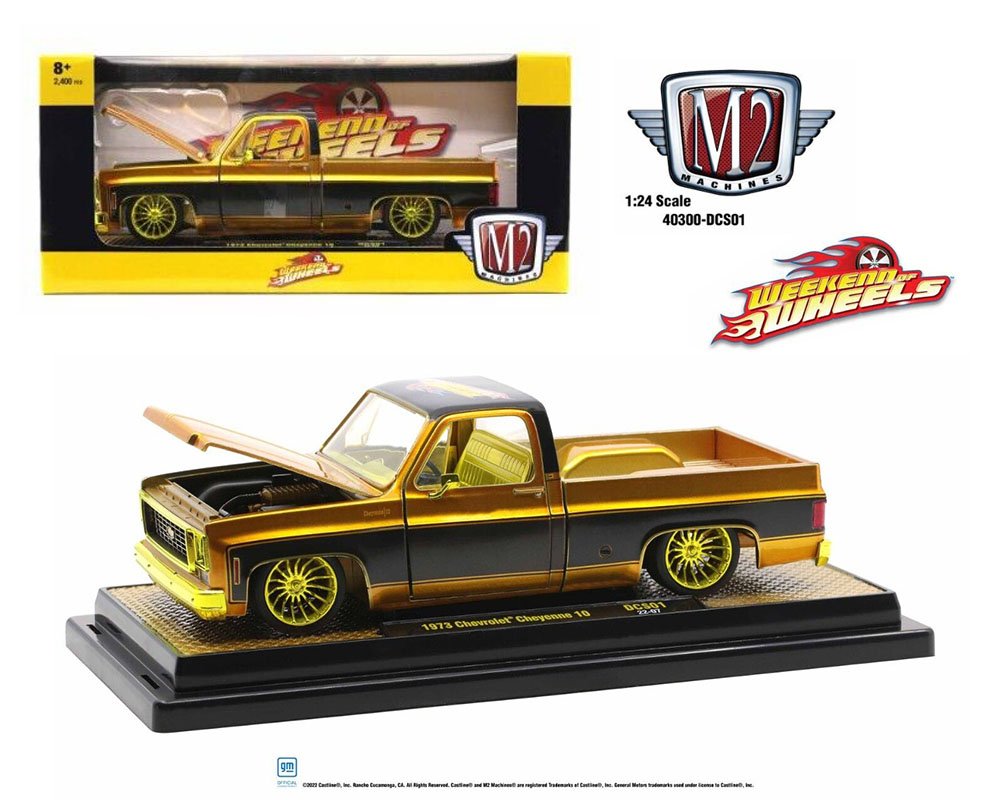 MODELO ESCALA M2 Machines 1:24 1973 Chevrolet Cheyenne 10 (Gold) – Weekend of Wheels Exclusive