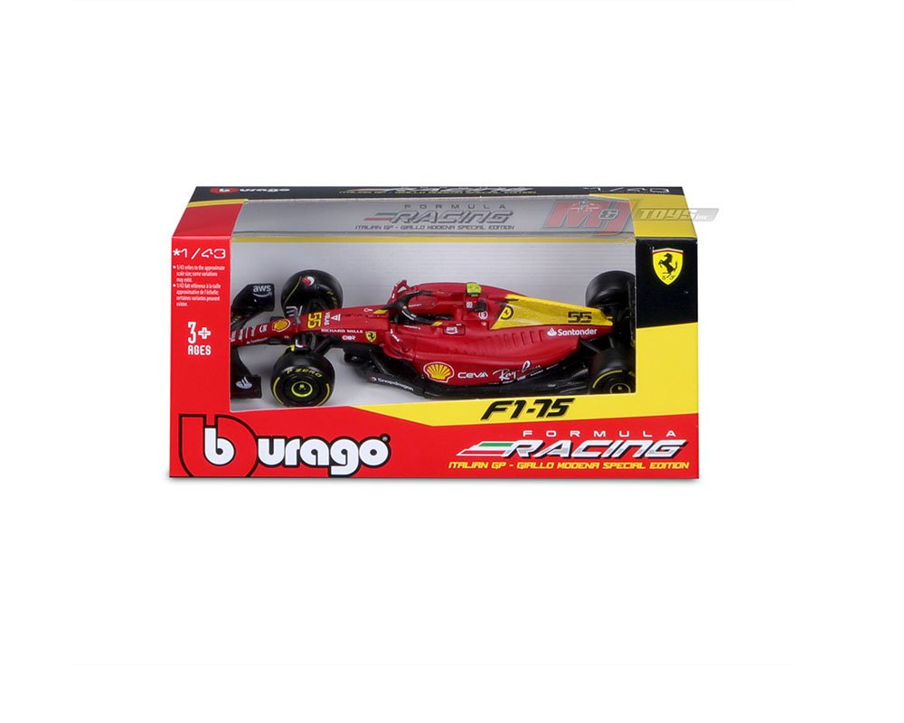 MODELO ESCALA 1/43 Bburago Ferrari F1-75 #55 Monza C. Saintz – Formula Racing Italian GP – Giallo Modena Special Editio