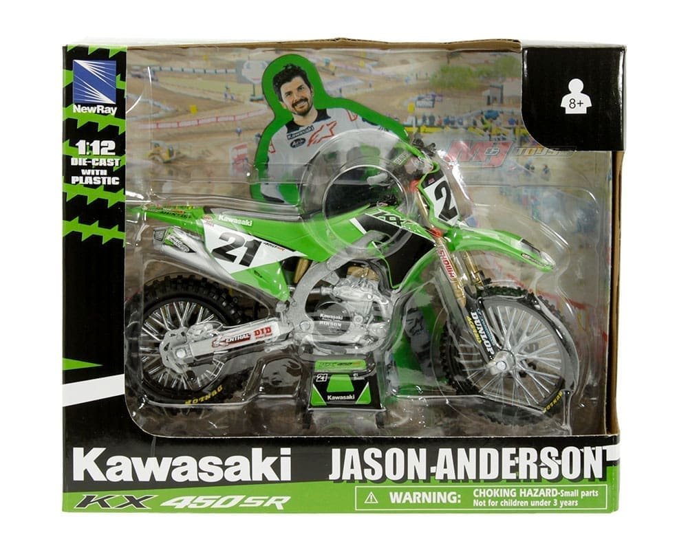 New Ray 1:12 Kawasaki KX450SR Factory Race Team Bike #21 Jason Anderson – Green – Motorcycles