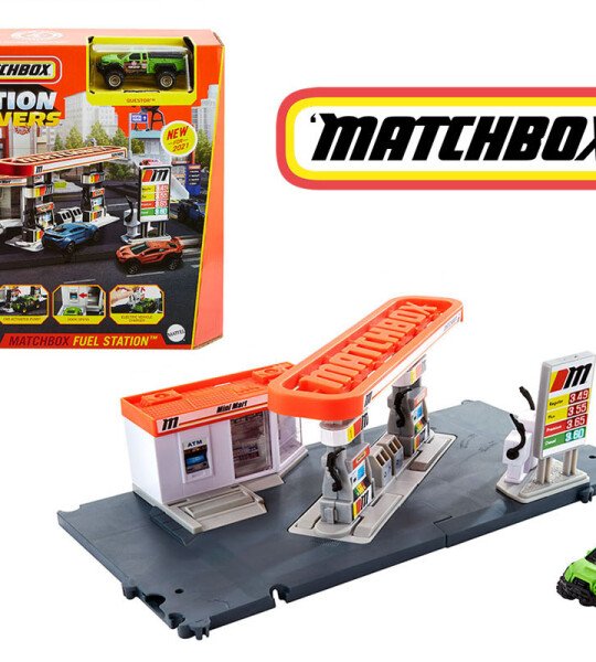 DIORAMA ESCALA 1:64 Action Drivers Play Set Fuel Station With Pickup Truck - MATCHBOX