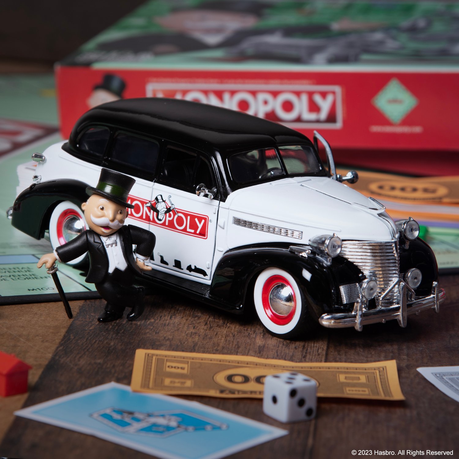 Monopoly Ride MODELO ESCALA Jada 1:24 1939 Chevrolet Master Deluxe w Mr. Monopoly ...