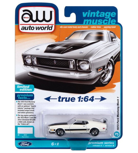 Auto World 1:64 1973 Ford Mustang Mach 1 – WHITE – Premium 2023 Release 4 Version A Limited Edition