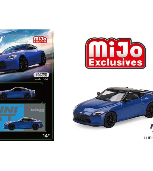 MODELO ESCALA 1/64 Mini GT Nissan Z Performance 2023 Seiran Blue – Mijo Exclusive USA