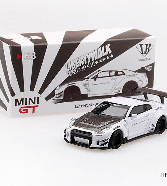 MODELO ESCALA 1/64 MINI GT LB★WORKS Nissan GT-R (R35) White - LIBERTY WALK