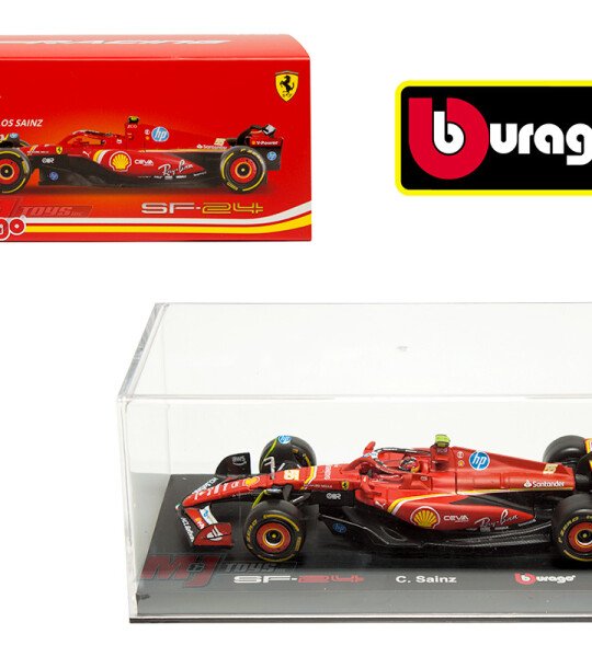 BURAGO  F1 SF-24 TEAM SCUDERIA FERRARI N 16 4th EMILIA ROMAGNA IMOLA GP 2024 CHARLES LECLERC - CON PILOTO Y ACRILICO