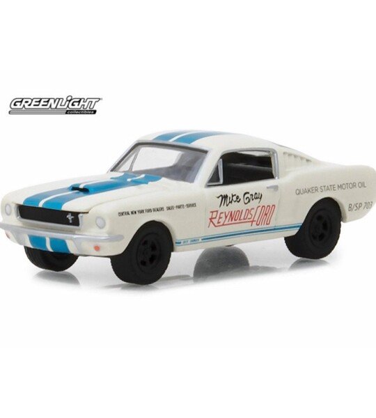 MODELO ESCALA 1/64 1965 Shelby GT350 White w/ Blue Stripes Reynolds Ford 1:64 Model Car - Greenlight -