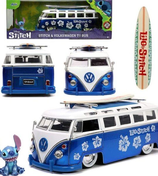 MODELO ESCALA  1:24 1962 Volkswagen T1 Bus with Stitch Figure and Surfboard – Lilo & Stitch – Hollywood Rides