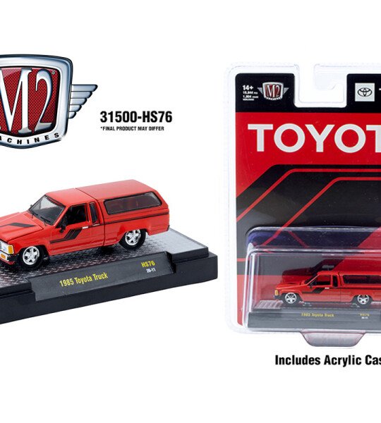 M2 Machines 1:64 1985 Toyota Truck with Camper Shell – Red- Hobby Exclusive