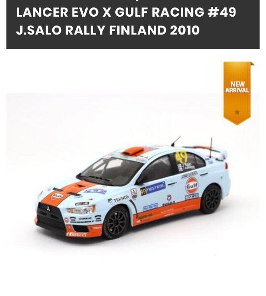 MODELO ESCALA 1/43 Mitsubishi Lancer Evo X Gulf Racing Rally Finland 2010 #49 - HOBBY43 TARMACWORKS