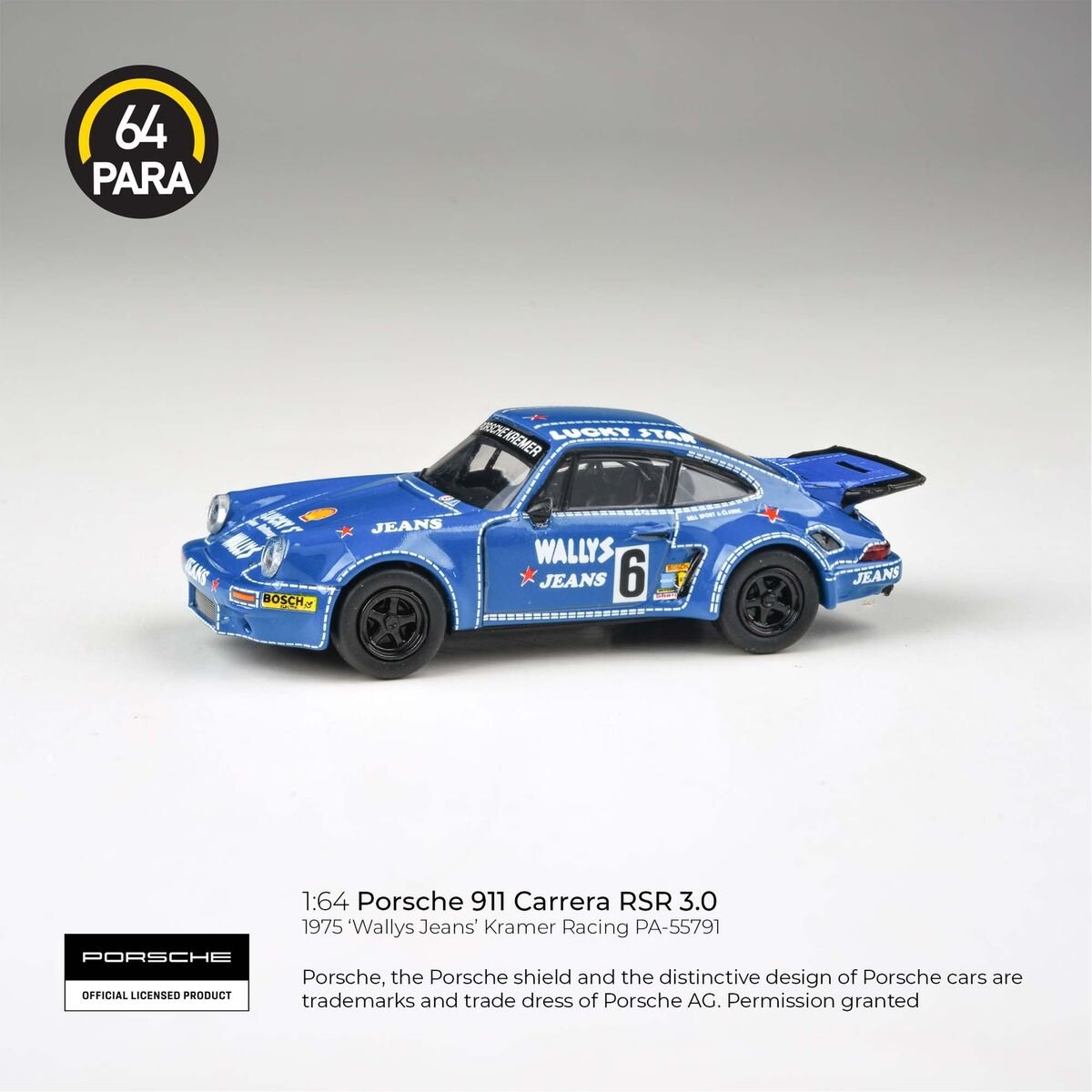 MODELO PARA64 1:64 1974 Porsche 911 3.0 RSR ‘Wally’s Jeans’ – /BLUE (azul)