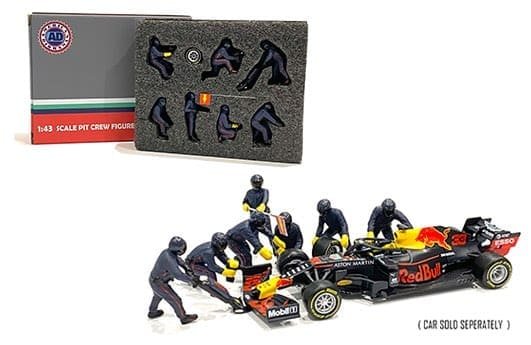American Diorama 1:43 F1 Pit Crew Figures Team Blue (7 Figures) - 7 FIGURAS METALICAS FORMULA 1 RED BULL