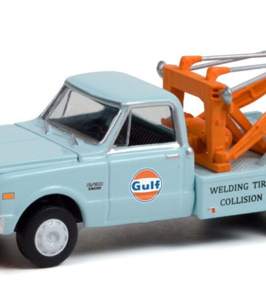 MODELO ESCALA 1:64 1969 Chevrolet C-30 Dually Wrecker - Gulf Oil 'Welding Tire Collision' (Hobby Exclusive)