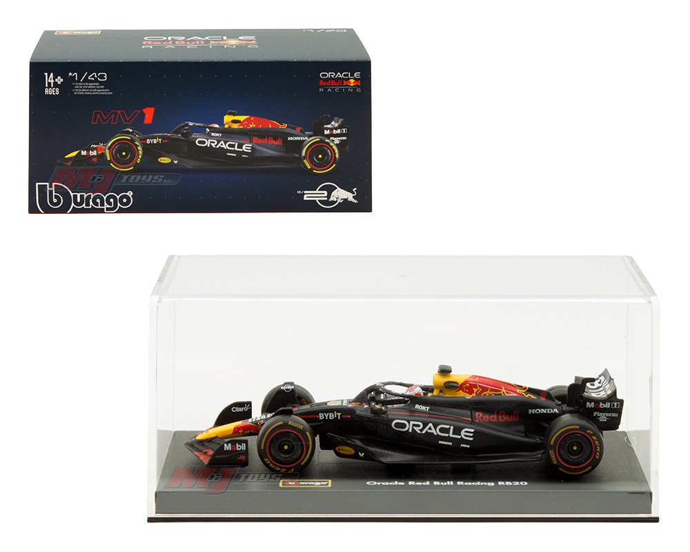Bburago 1:43 Oracle Red Bull Racing RB20 #1 Max Verstappen in Acrylic Case with Seated Driver – Formula Racing - FORMULA 1