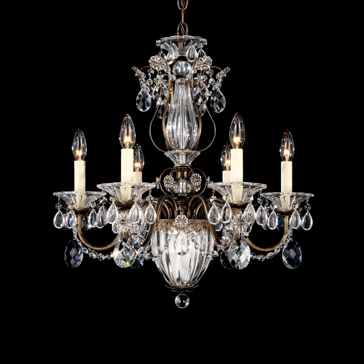 CANDELABRO CRISTAL Bagatelle 7 Light 120V Chandelier in French Gold with Clear Crystals from Swarovski