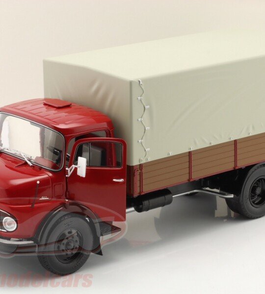 MODELO ESCALA 1/18Mercedes-Benz L911 Flatbed Truck with Cover ruby red Schuco - CAMION METALICO MADE IN GERMANY
